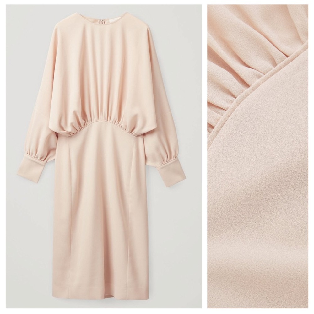 COS Beige Gathered Midi Dress